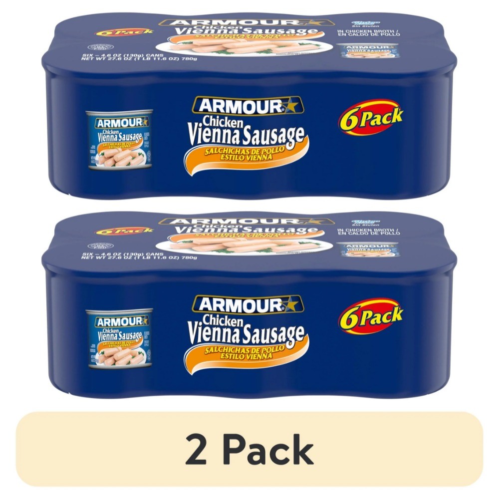 (2 pack) Armour Chicken Vienna Sausage, 4.6 oz Can, 6 Count Can