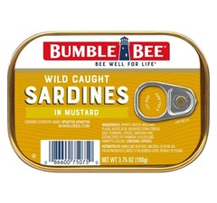 Bumble Bee Sardines in Mustard Sauce, 3.75 oz Tin Wild Caught, Gluten Free, …