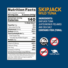 Skipjack Wild Tuna, Sea Salt, Canned Tuna, Pole & Line Sustainably Wild-Caught,