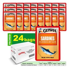 GEISHA Sardines in Louisiana Hot Sauce 3.53oz Pack of 24, Sardines| HALAL & K…