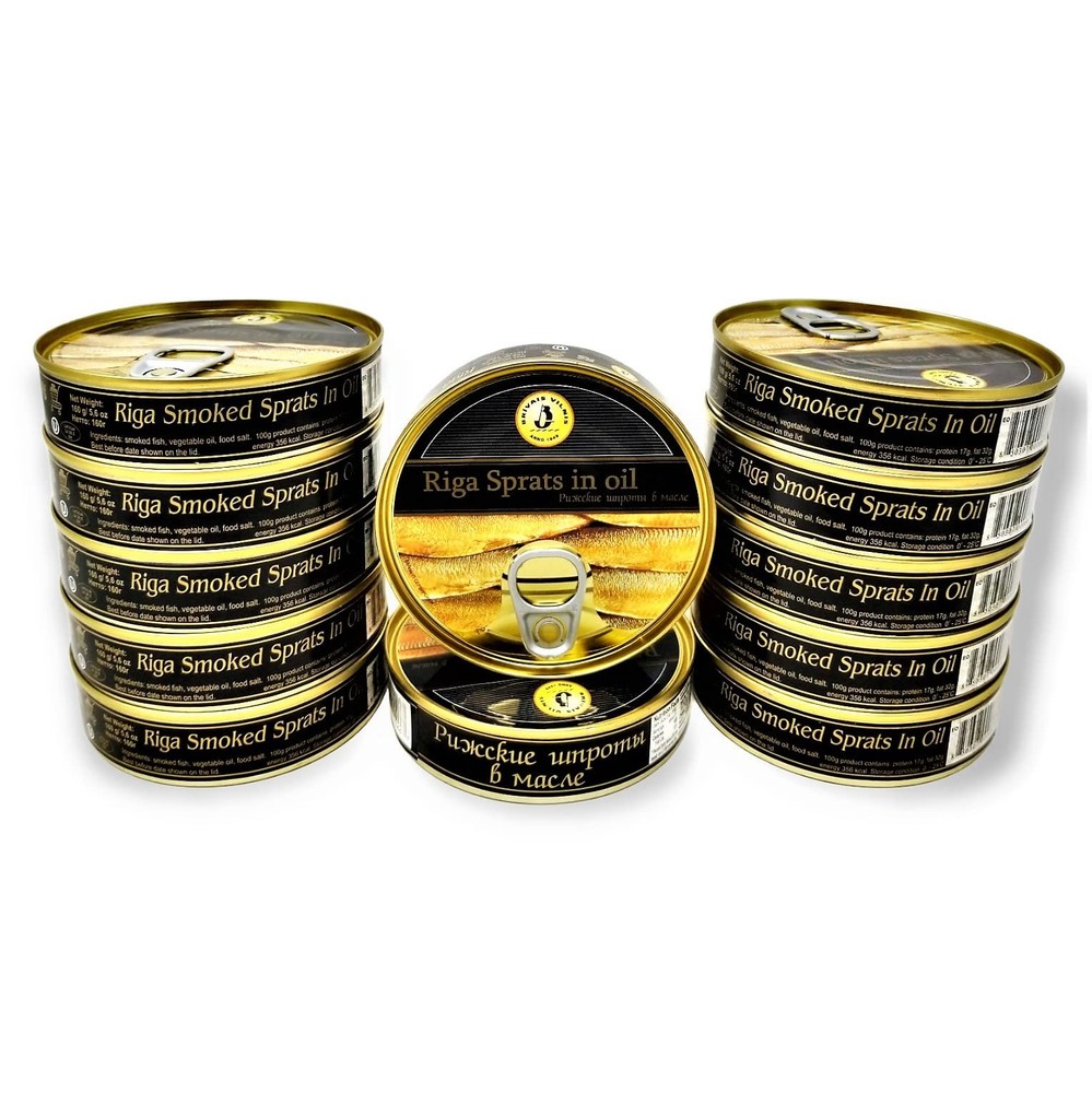 Riga Smoked Sprats in Oil 5.6 oz – Pack of 12, Product of Lativa, Kosher Wild…