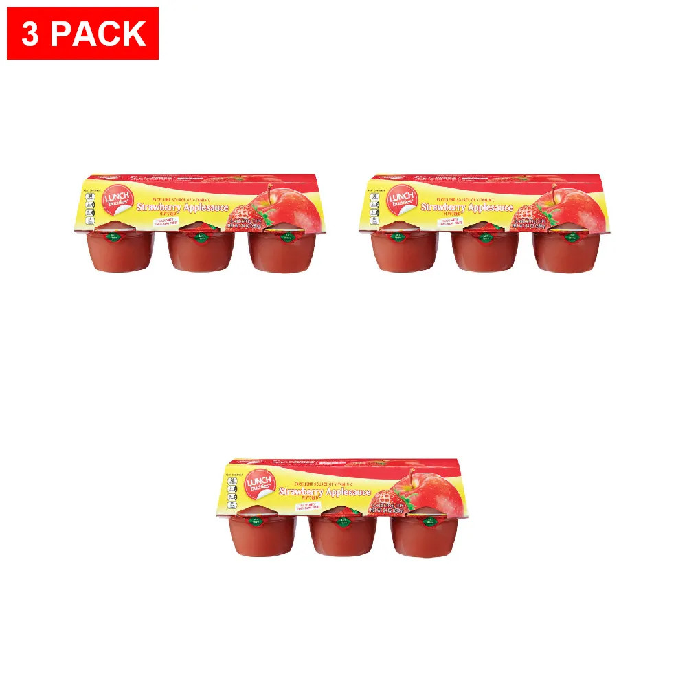 Lunch Buddies Strawberry Applesauce Cups, 6 count – Pack of 3