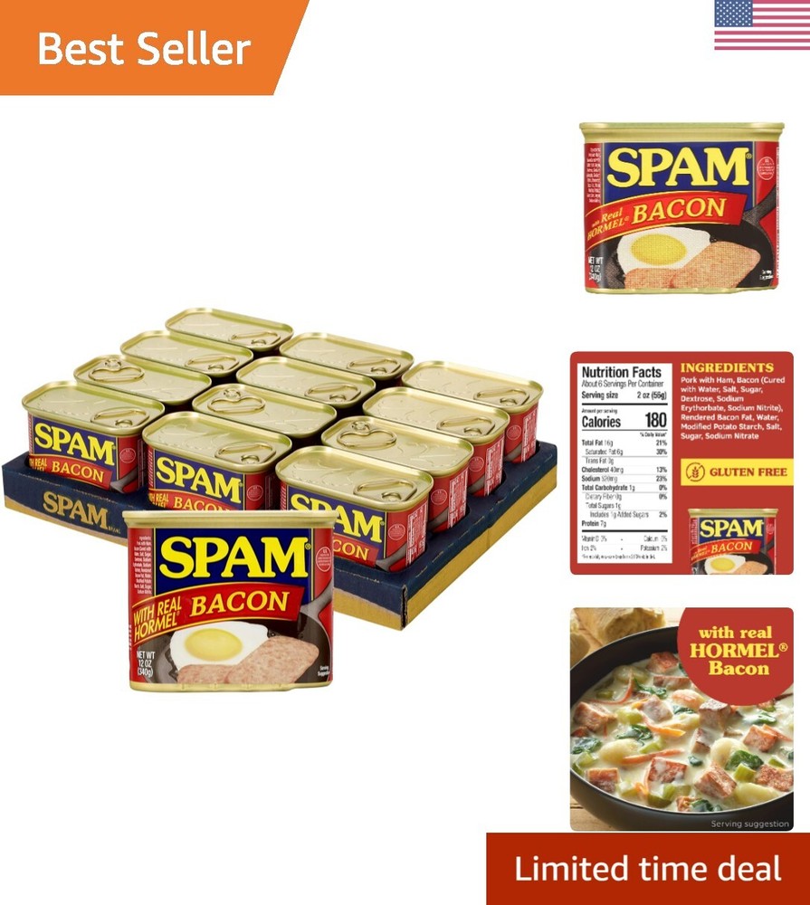 Savory Hormel Bacon Canned Meat – 12 Oz Pack of 12, Perfect for Breakfast