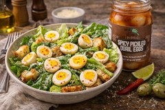 Spicy Pickled Quail Eggs Jar Fresh Hand Jarred Cooking Pantry Full Flavor Simple