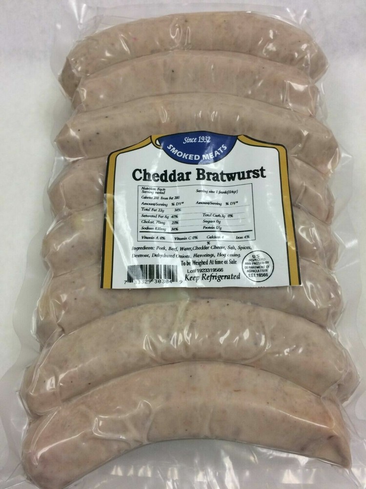 Cheddar Bratwurst Sausage – Homemade -fully cooked !! US SELLER !!