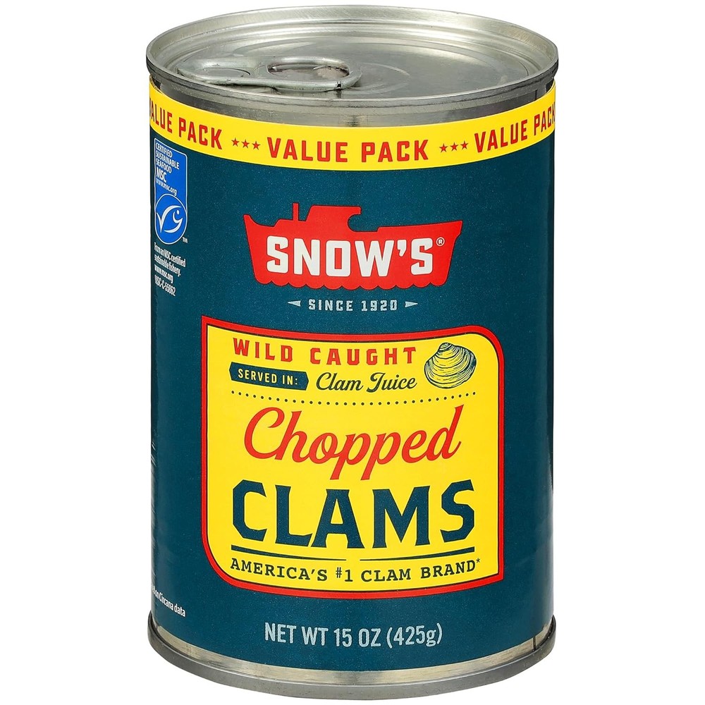 Snow’s Wild Caught Chopped Clams 15oz Can in Clam Juice Gluten Free