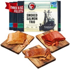 Smoked Salmon Trio 18oz (3 x 6oz) Fillets Gift Box – Wild Alaska Sockeye, Wil…