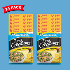 Tuna Creations Lemon Pepper, 2.6 Oz Pouch (24 Pack) Ready to Eat Wild Caught Tun