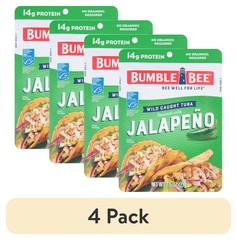 (4 Pack) Jalapeno Seasoned Light Tuna, Wild Caught, Gluten Free, 14G Protein pe