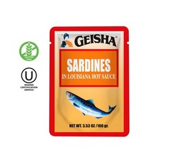 GEISHA Sardines in Louisiana Hot Sauce 3.53oz Pack of 24, Sardines| HALAL & K…