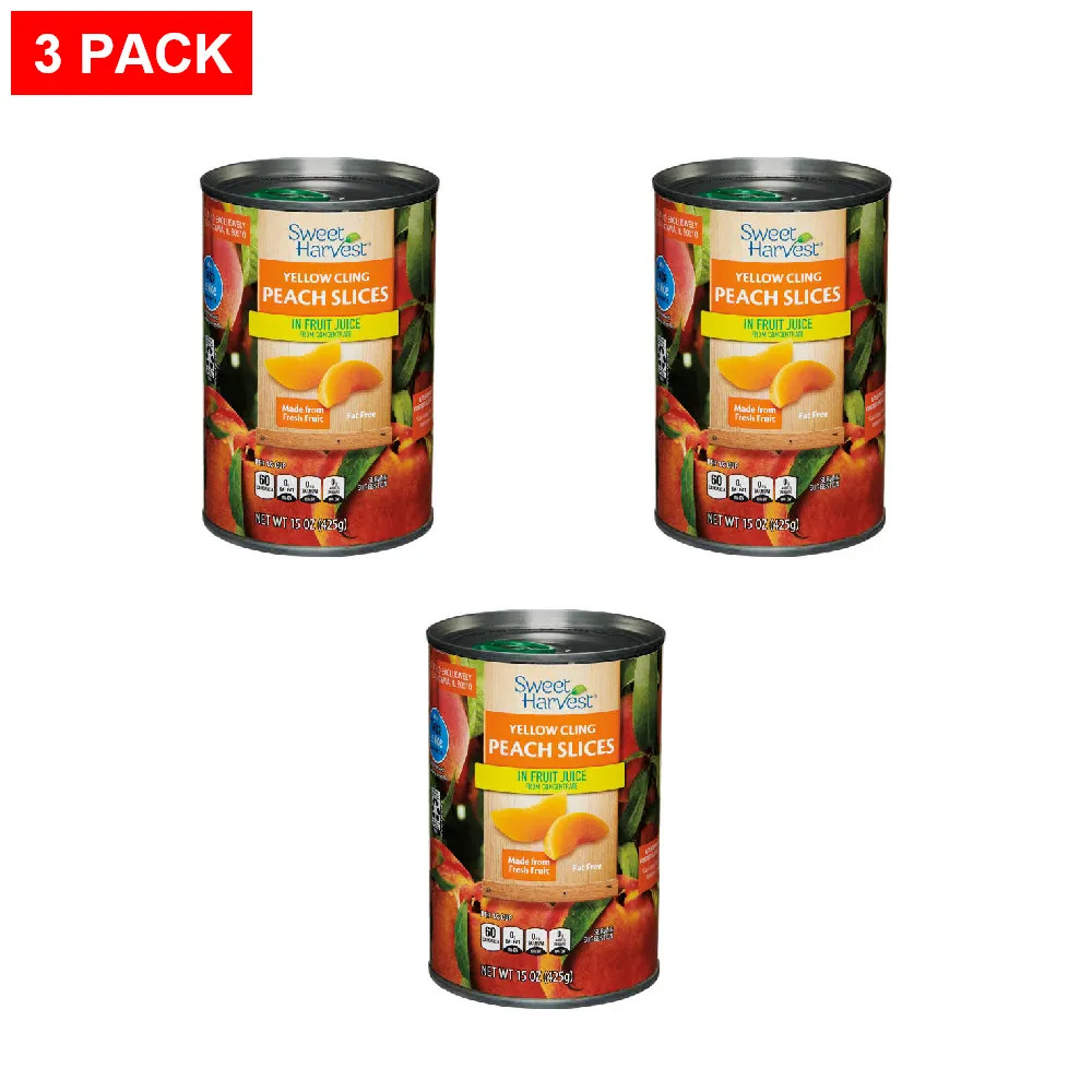Sweet Harvest Peach Slices in 100% Juice, 15 oz – Pack of 3