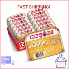 Bumble Bee Sardines in Mustard Sauce, 3.75 oz Tin (Pack of 12) – Wild Caught, Gl