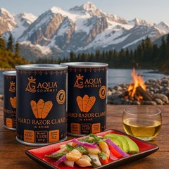 Aqua Gourmet Canned Hard Razor Clams in Brine, Premium Chilean Seafood, 15 o…