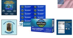 Protein-Rich Wild Sardines in Water: Sustainable & Gluten-Free Snack, 12 Cans
