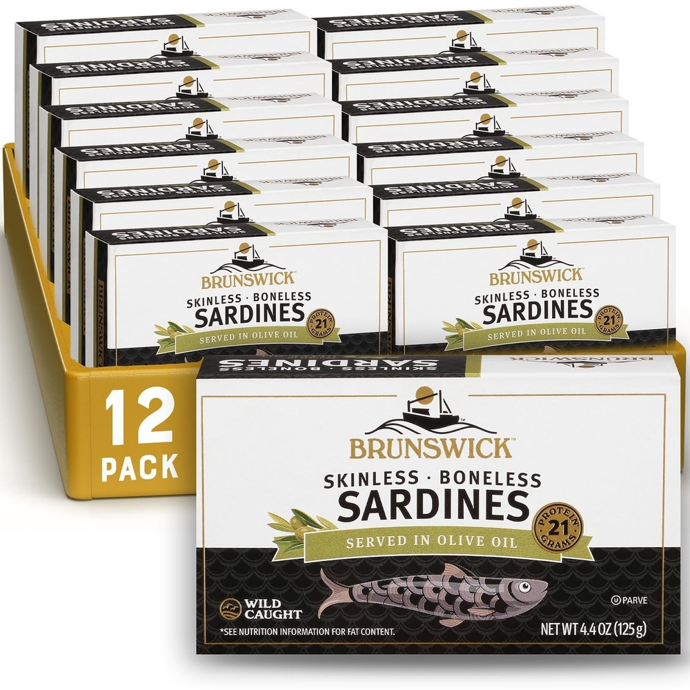 Wild Caught Skinless Boneless Sardines in Olive Oil, 4.4oz, 12-Pack – Healthy Sn