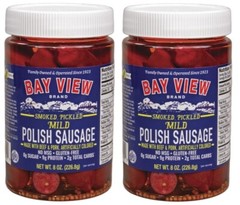 Bay View Smoked Pickled Mild Polish Sausage Beef Pork Gluten Free, 8 oz (2 Jars)