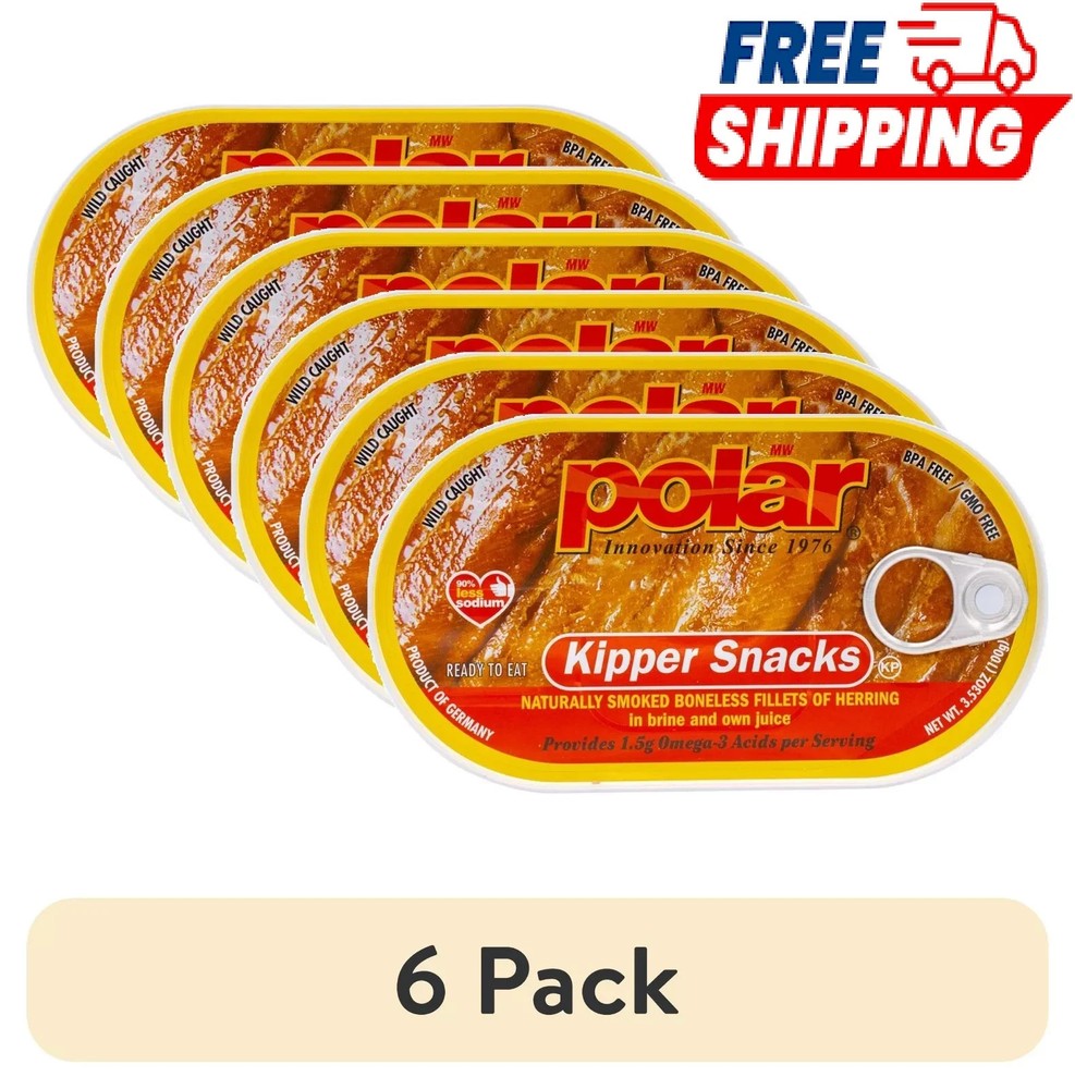 (6 pack) MW Polar Smoked Boneless Herring Kipper Snacks, 3.53 oz