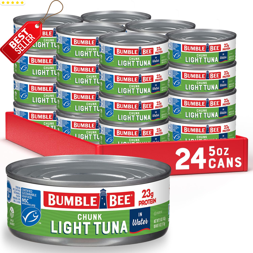 Chunk Light Tuna in Water 5oz Cans Pack of 24 Wild Caught Protein Rich US