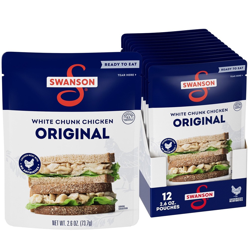 Swanson Original 🥪 Fully Cooked Chicken, Ready to Eat, 2.6 OZ (Pack of 12)