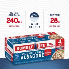 Bumble Bee Solid White Albacore Tuna in Oil, 5 oz Pack of 4 Wild Caught Tuna