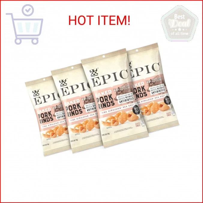 EPIC Pink Himalayan Salt Pork Rinds, Keto Consumer Friendly, 4Ct Box 2.5oz bags