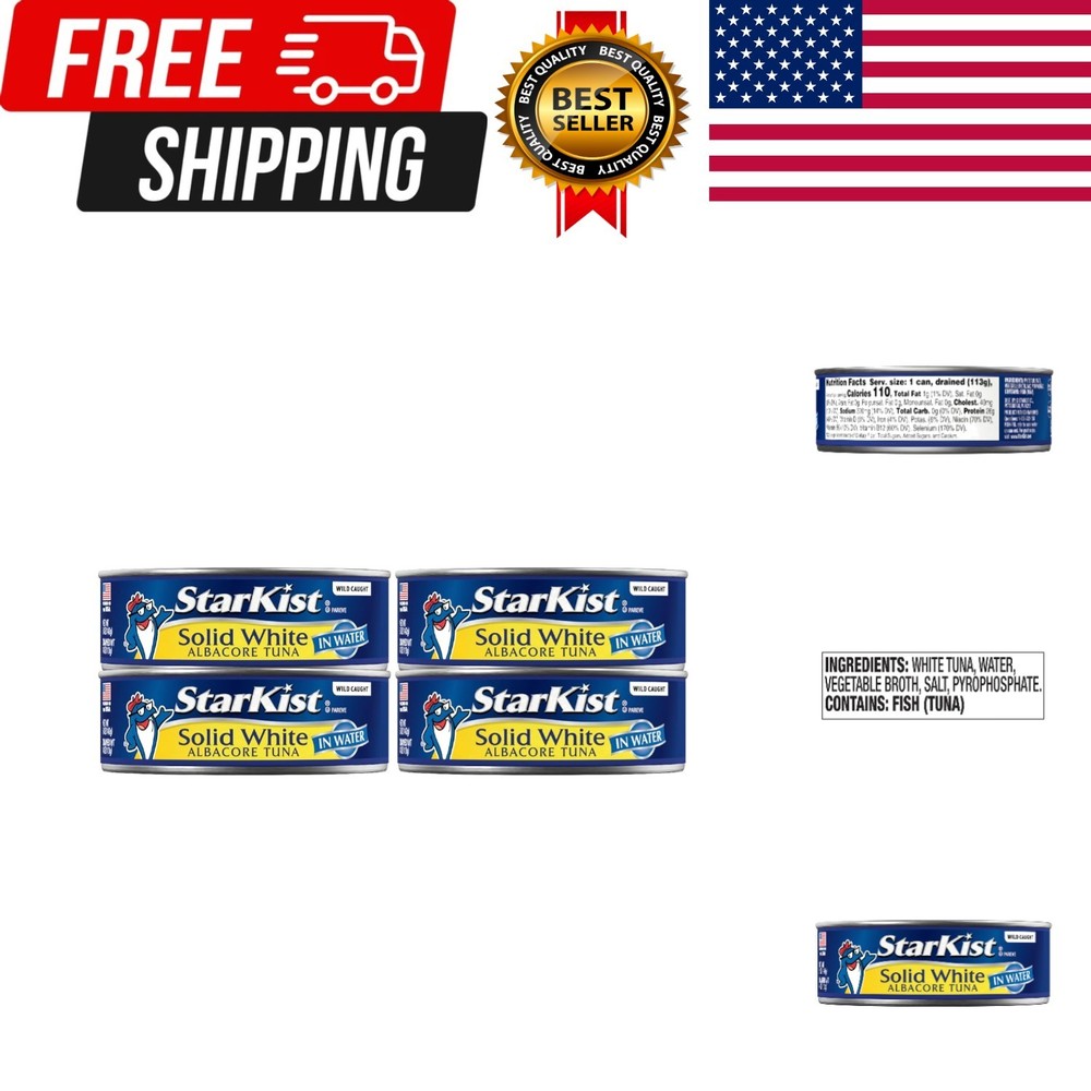 Solid White Albacore Tuna in Water, 5 oz Can, Pack of 4