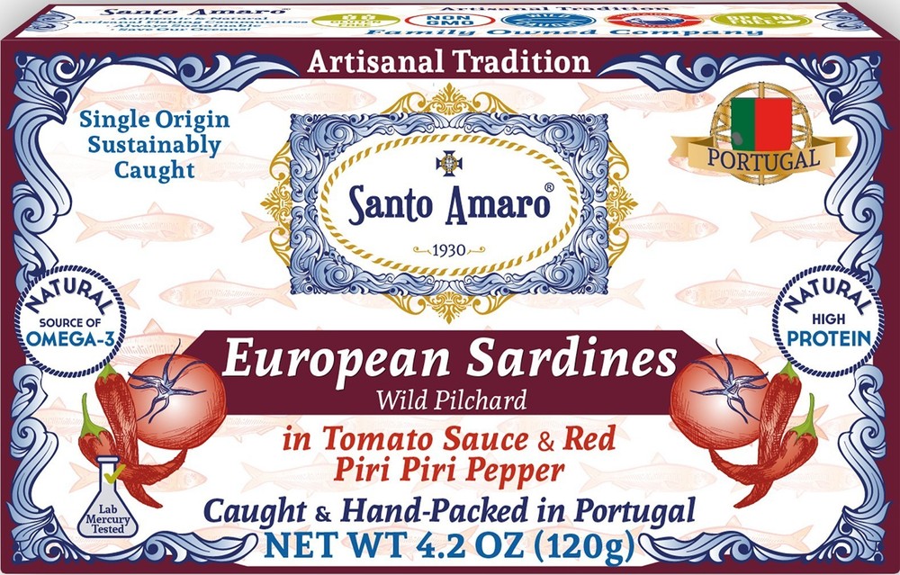 12 Pk Santo Amaro Piri Piri Spicy Wild Sardines in Tomato Sauce (120g/un)
