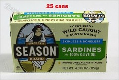25x Season 4.375oz Boneless Skinless Sardines in Olive Oil Kosher Free Shipping