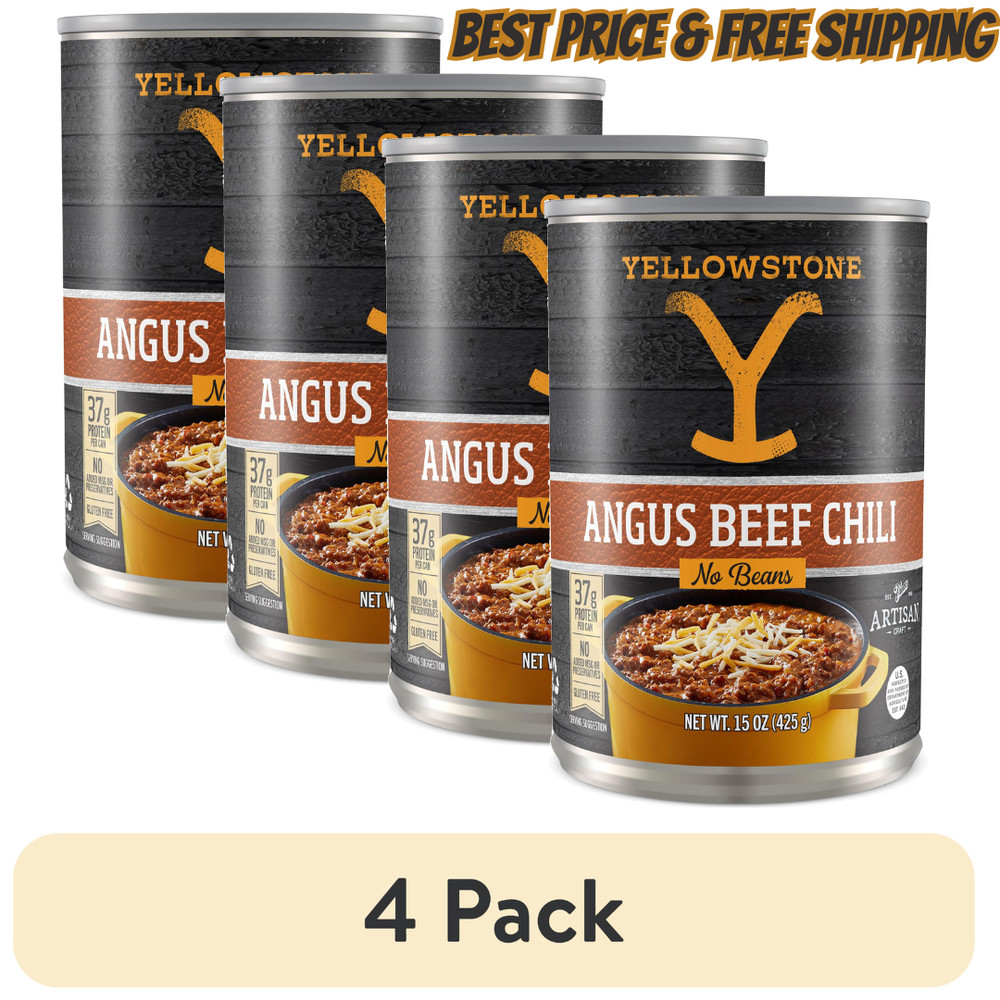 (4 Pack) Yellowstone Angus Beef No Beans Chili, 15 Oz. Can Gluten Free Delicious