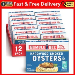 Canned Hardwood Smoked Oysters, 3.75 Oz Cans (Pack of 12) – Ready to Eat – 18G P