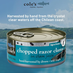 COLES CANNED and CHOPPED CLAMS – Harvested in Crystal Clear Water, Gluten Free F