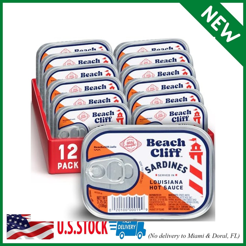 Beach Cliff Wild Caught Sardines in Louisiana Hot Sauce, 3.75 oz Can (Pack of 12