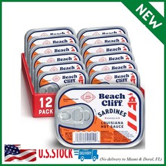 Beach Cliff Wild Caught Sardines in Louisiana Hot Sauce, 3.75 oz Can (Pack of 12