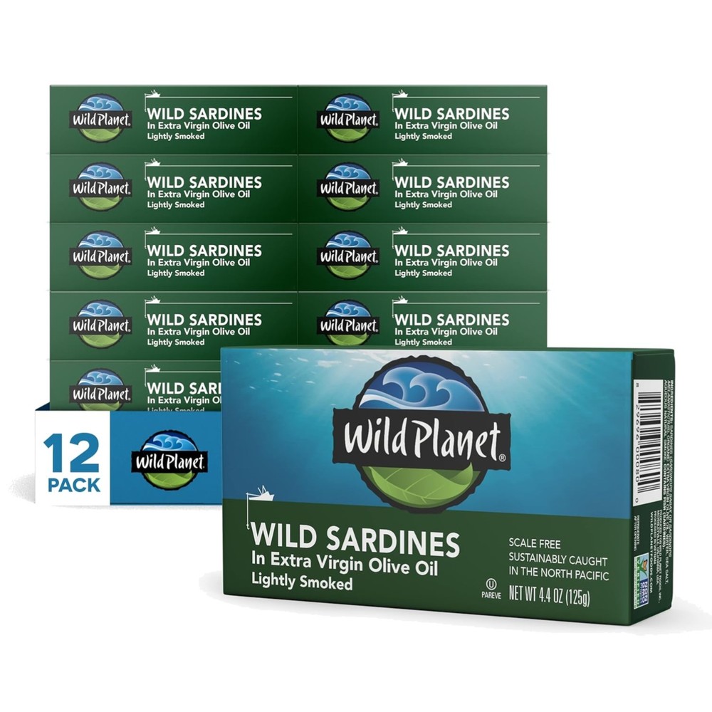 Wild Sardines in EVOO Lightly Smoked Tinned Fish Sustainably Wild-Caught 12 Pack