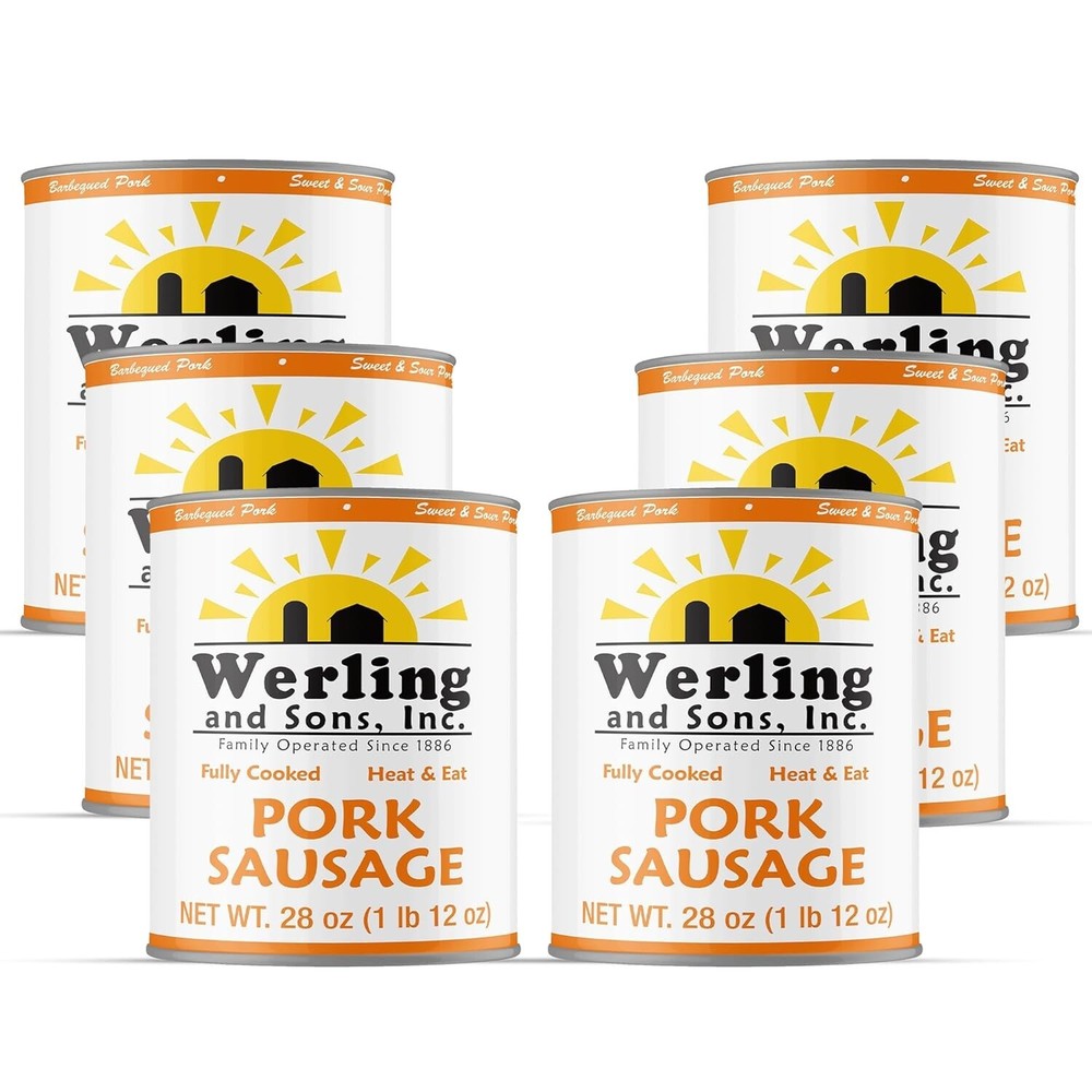 6 Cans Pack- Werling & Sons Pork Sausag Filling 28 Oz Fully Cooked Heat & Serve