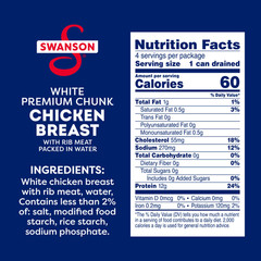 Swanson White Premium Chunk Chicken Breast with Rib Meat in Water, 4.5 oz. (Pack