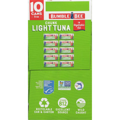 Bumble Bee Chunk Light Tuna in Oil, 5 oz., 10 Count Protein Rich Seafood