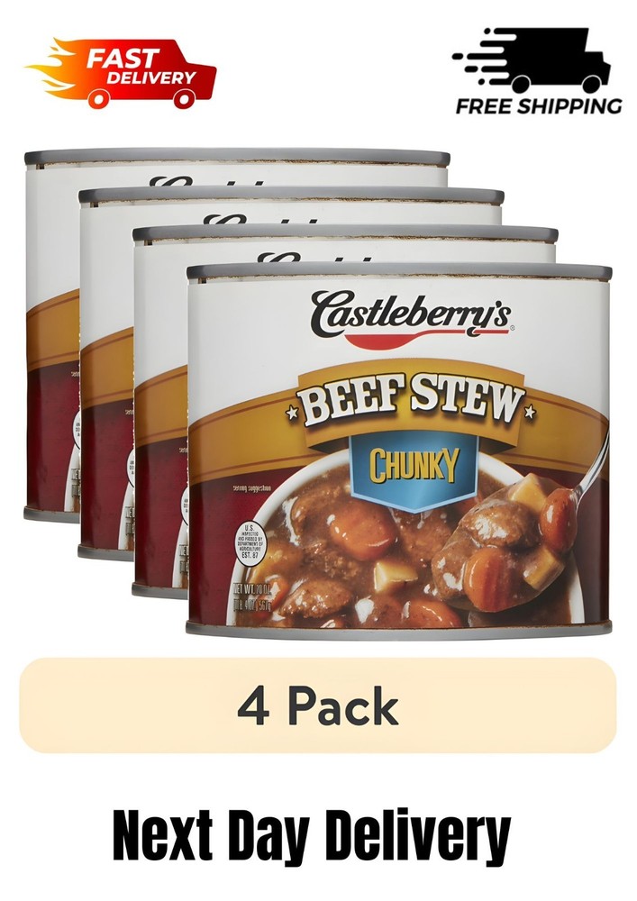 (4 pack) Castleberry’s Chunky Beef Stew, 20 oz Can – Heat & Serve Hearty Comfort