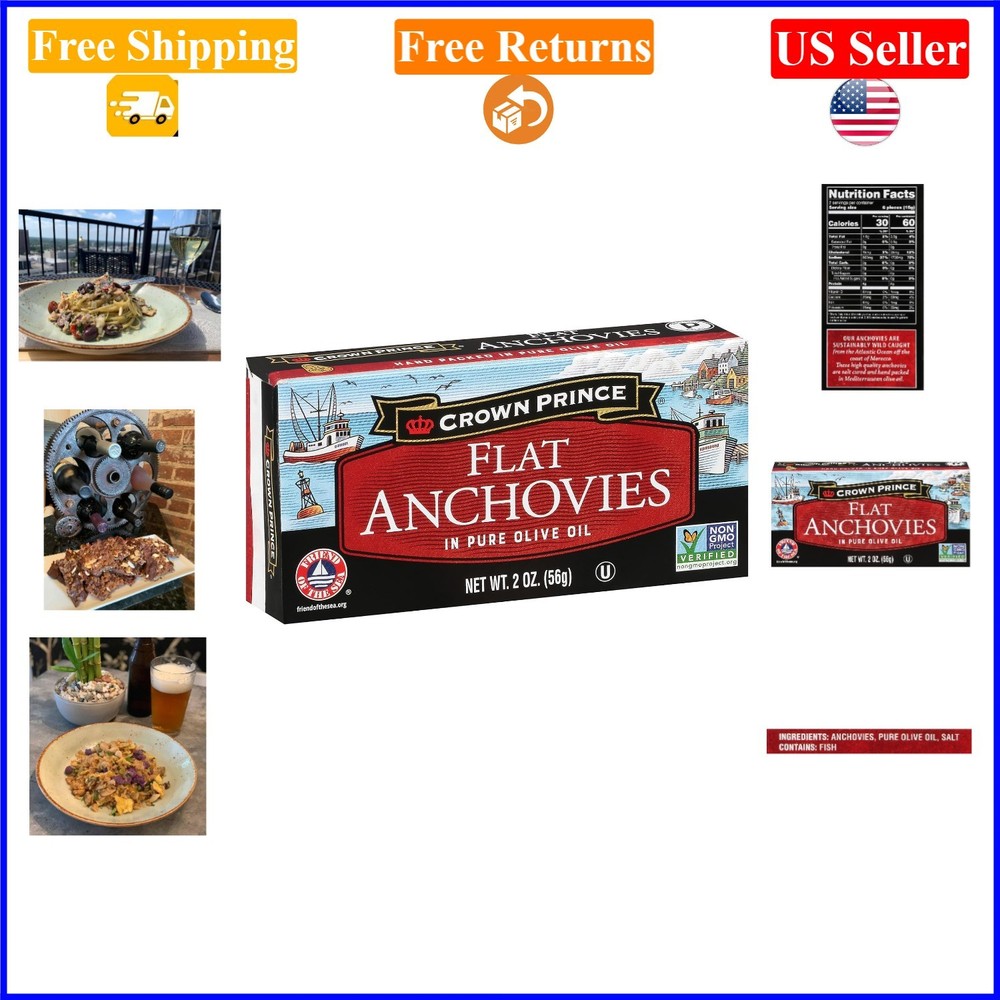 12-Pack Flat Anchovies in Olive Oil – 2 Ounce Cans, Gmo Free, Wild Caught