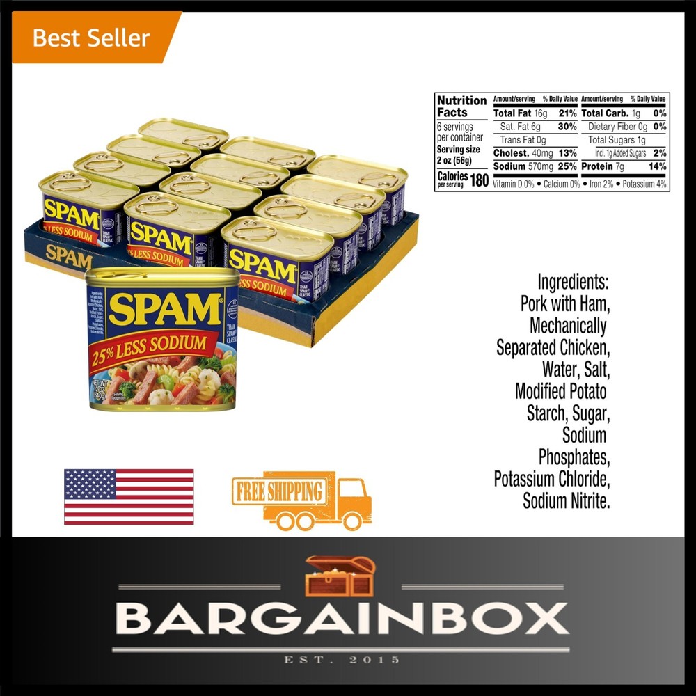 Classic Flavor Pork with 25% Less Sodium – 12 Oz Canned Meat, Pack of 12