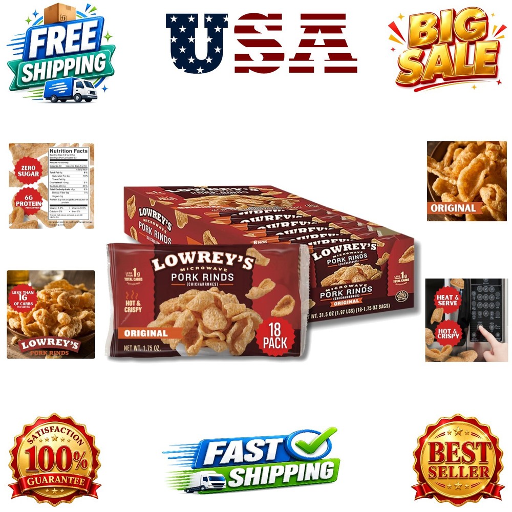 Bacon Curls Microwave Pork Rinds Chicharrones, , 1.75 Ounce Pack of 18