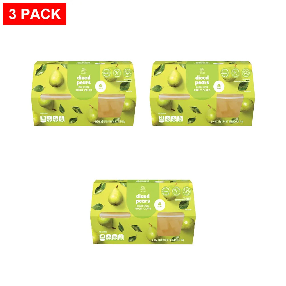 Lunch Buddies Pears Fruit Bowl in 100% Juice – 4 pack, 4 oz – Pack of 3