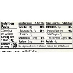 EPIC Grass Fed Beef Tallow – rendered food grade – 11 oz
