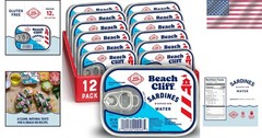 Wild Caught Sardines in Water – 3.75 oz Can Pack of 12, High Protein