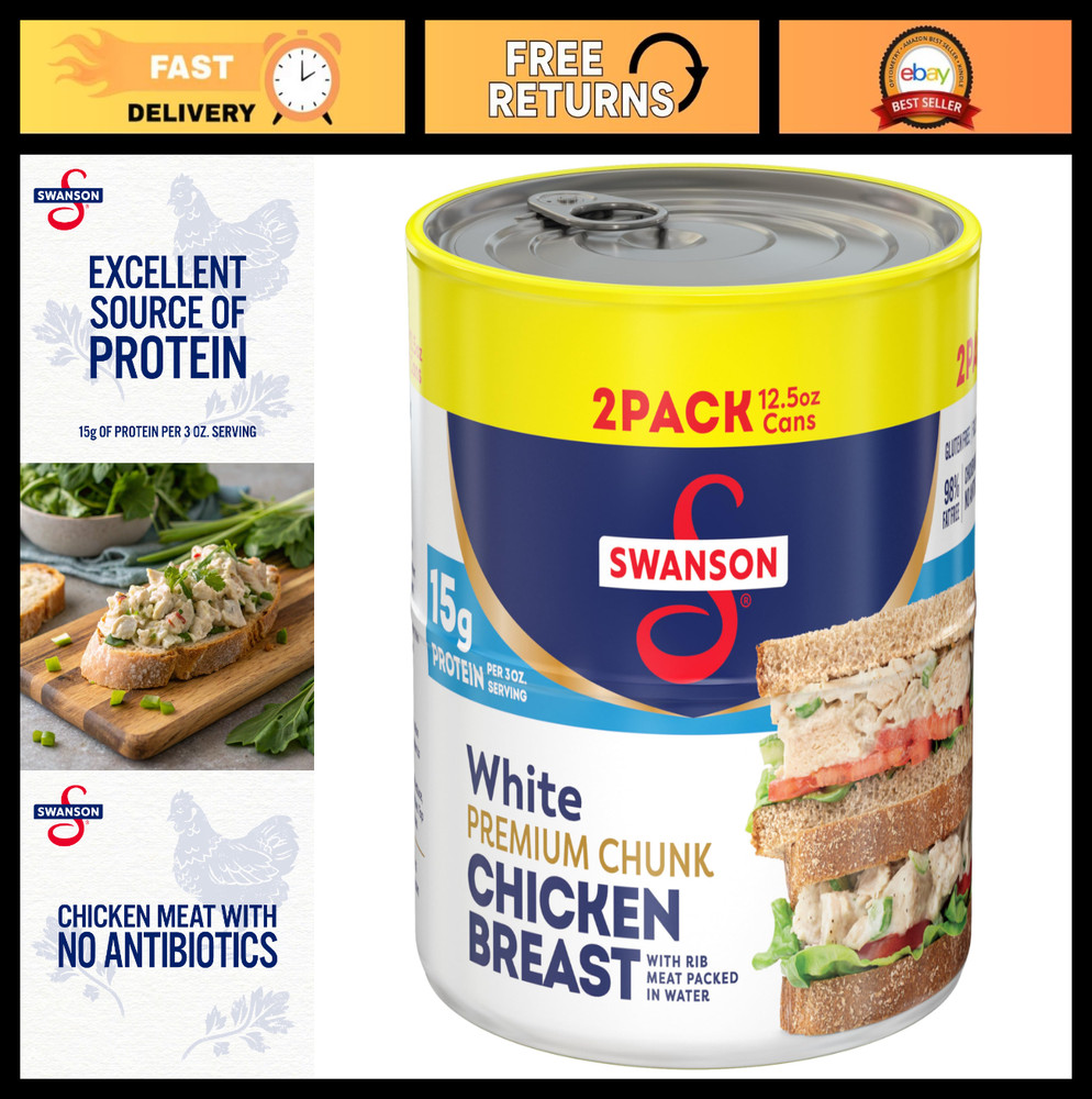 Premium Chunk Chicken Breast in Water, 12.5 oz (Pack of 2) – High Protein, Low F