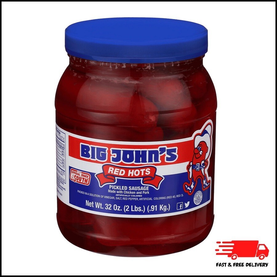 Big John’s Ready To Eat Red Hots Pickled Sausage 32oz Jar Protein 10g Delicious