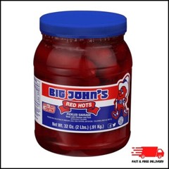 Big John’s Ready To Eat Red Hots Pickled Sausage 32oz Jar Protein 10g Delicious