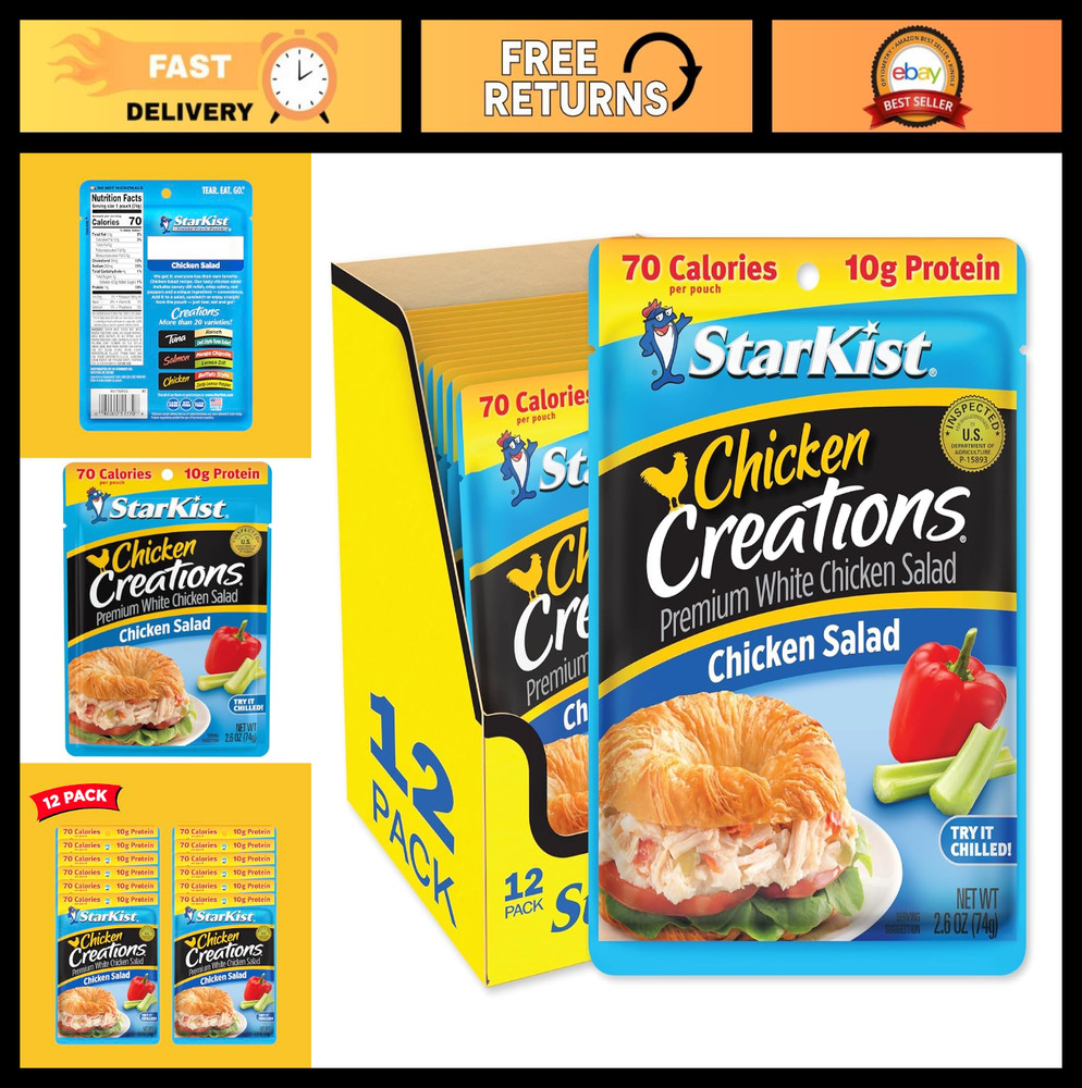 Savory Chicken Salad Pouches, 2.6 oz – Pack of 12, Ready-to-Eat Meal, High Prote