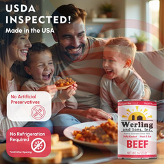 Werling Meat Canned Beef 14.5 Oz – Fully Cooked, Heat & Eat | Shelf Stable Canne