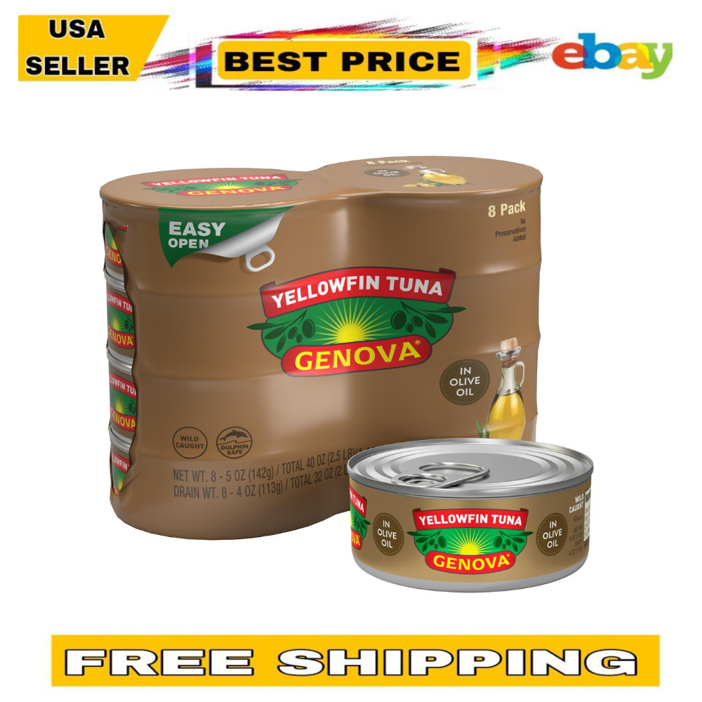 Genova: Premium Yellowfin Tuna in Olive Oil, 5 oz Can, Pack of 8